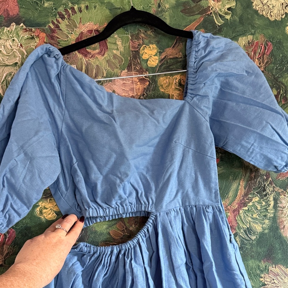 Elegant Blue Asymmetrical Cutout Dress